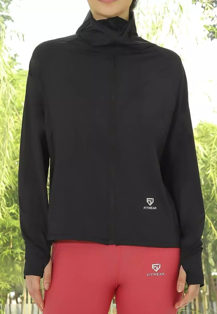 Fitwear - Jaket K-Style Anti UV Olahraga Wanita FLORYN UPF 50++ PJ POCKET - BLACK