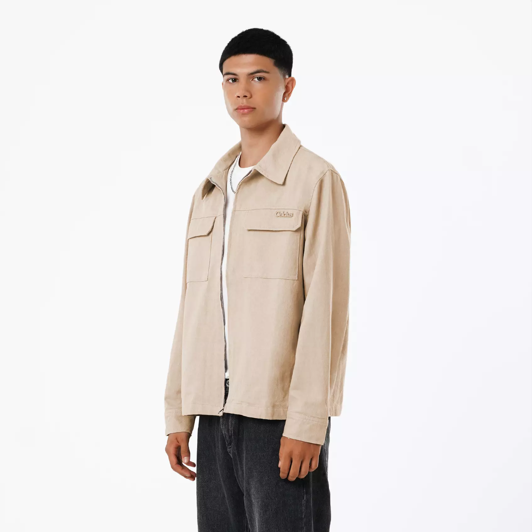 CELCIUS Relaxed Fit Zip Up Jacket Overshirt I31000412C Khaki