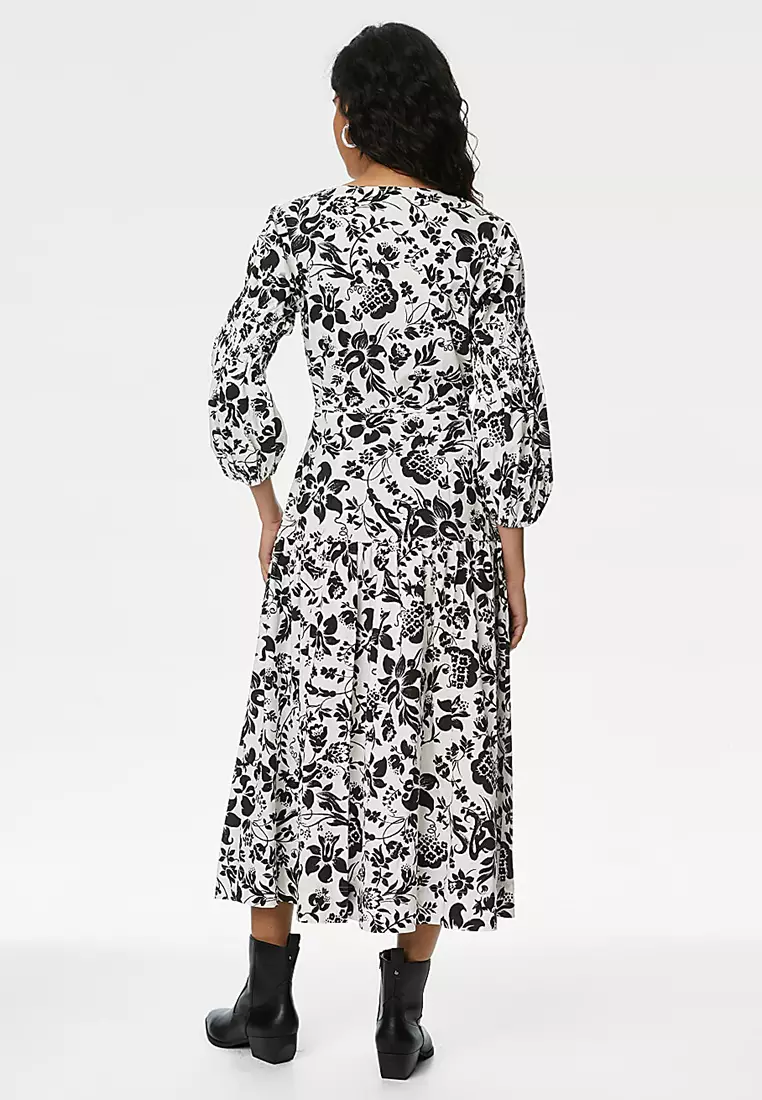 Floral V-Neck Midi Tiered Dress