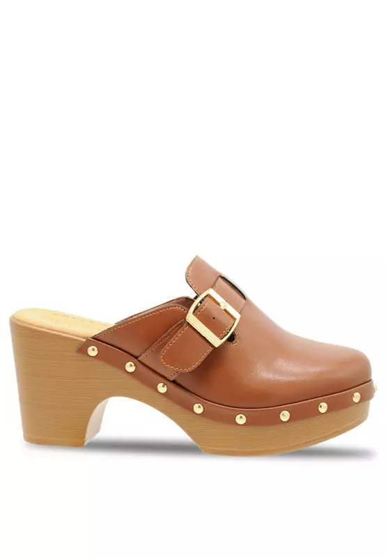 Solid Tone Wooden Casual Heels