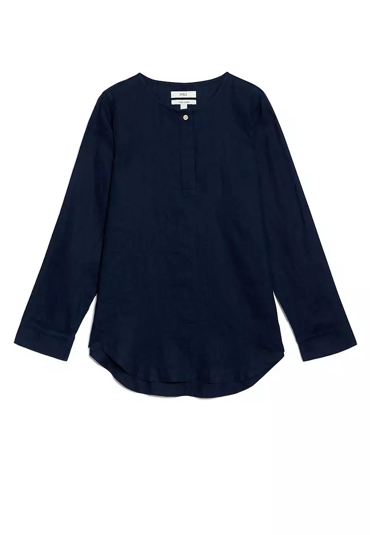 Jual Marks & Spencer Pure Linen Long Sleeve Popover Original 2025 ...