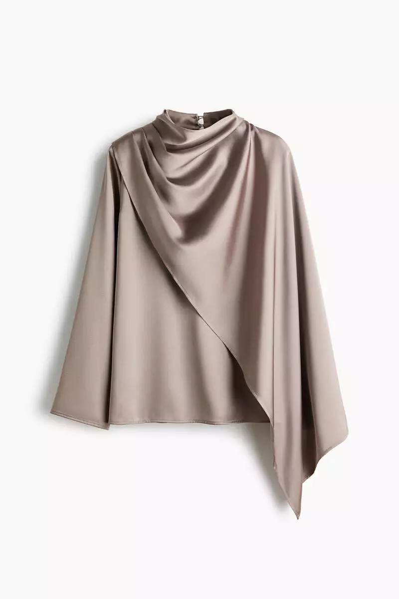 Shawl-detail satin blouse