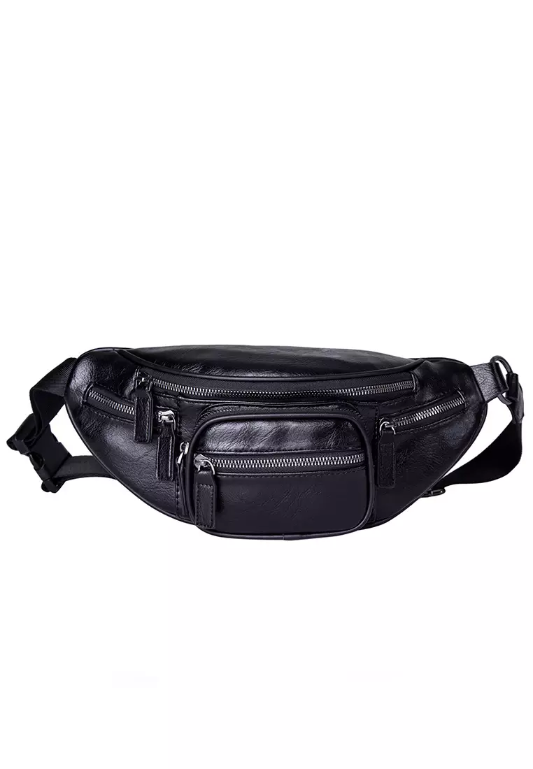 Mens black leather deals fanny pack