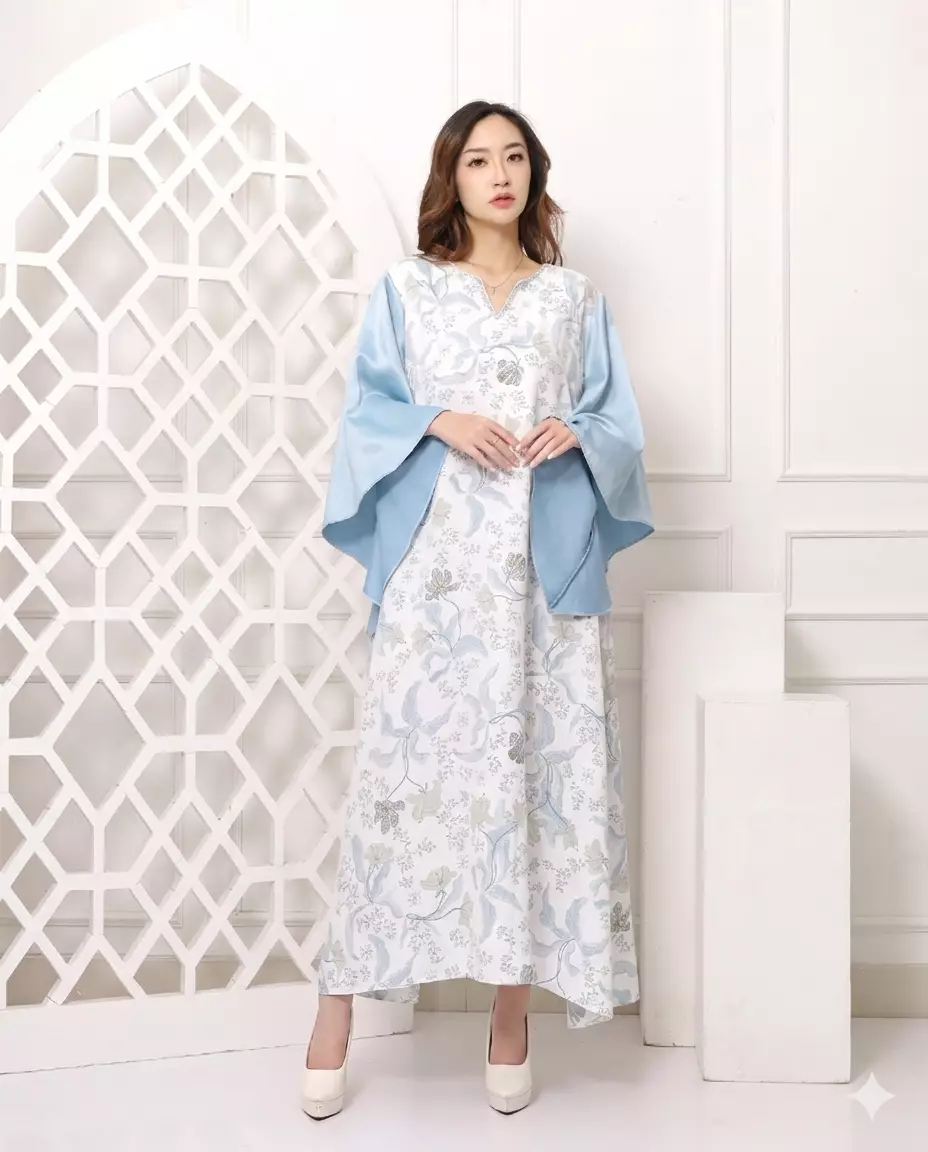 Elara Wide Sleeve Caftan in Blue