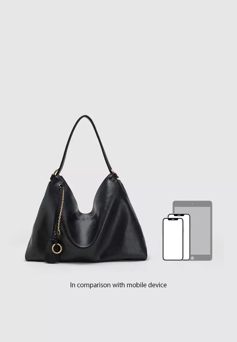 Slouchy Open Top Chain Shoulder Bag Artificial Leather