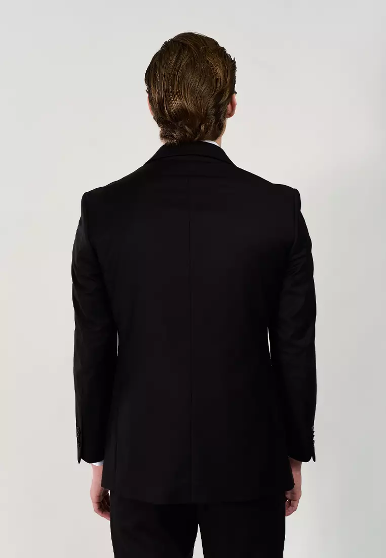 Plain Black Modern Fit Suit With Subtle Stretch