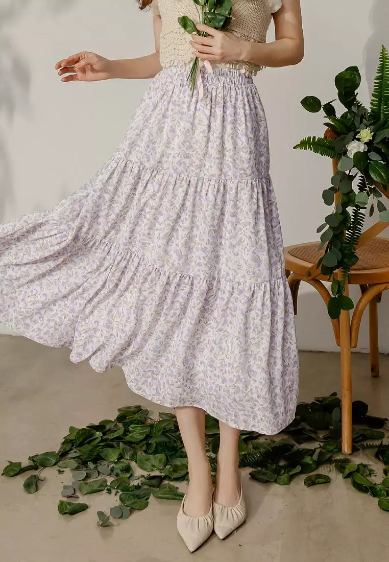 Floral Ruffled Tier Maxi Skirt with Stretch Waistband [CA3058]
