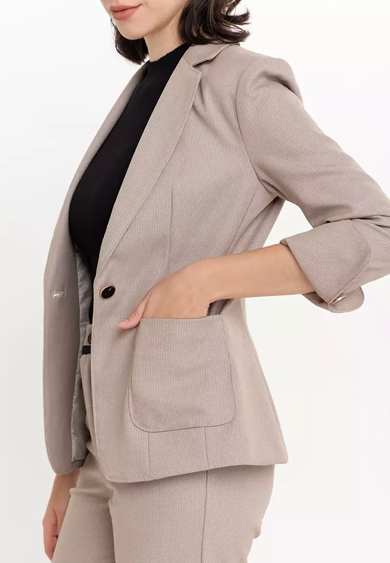 Split Cuff Textured Suit Blazer