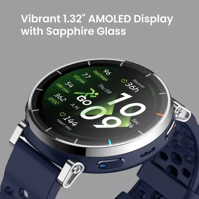 Amazfit Active 3 Premium Apex Silver | 12 Days Battery | 160+ Sport Mode | Sapphire Glass