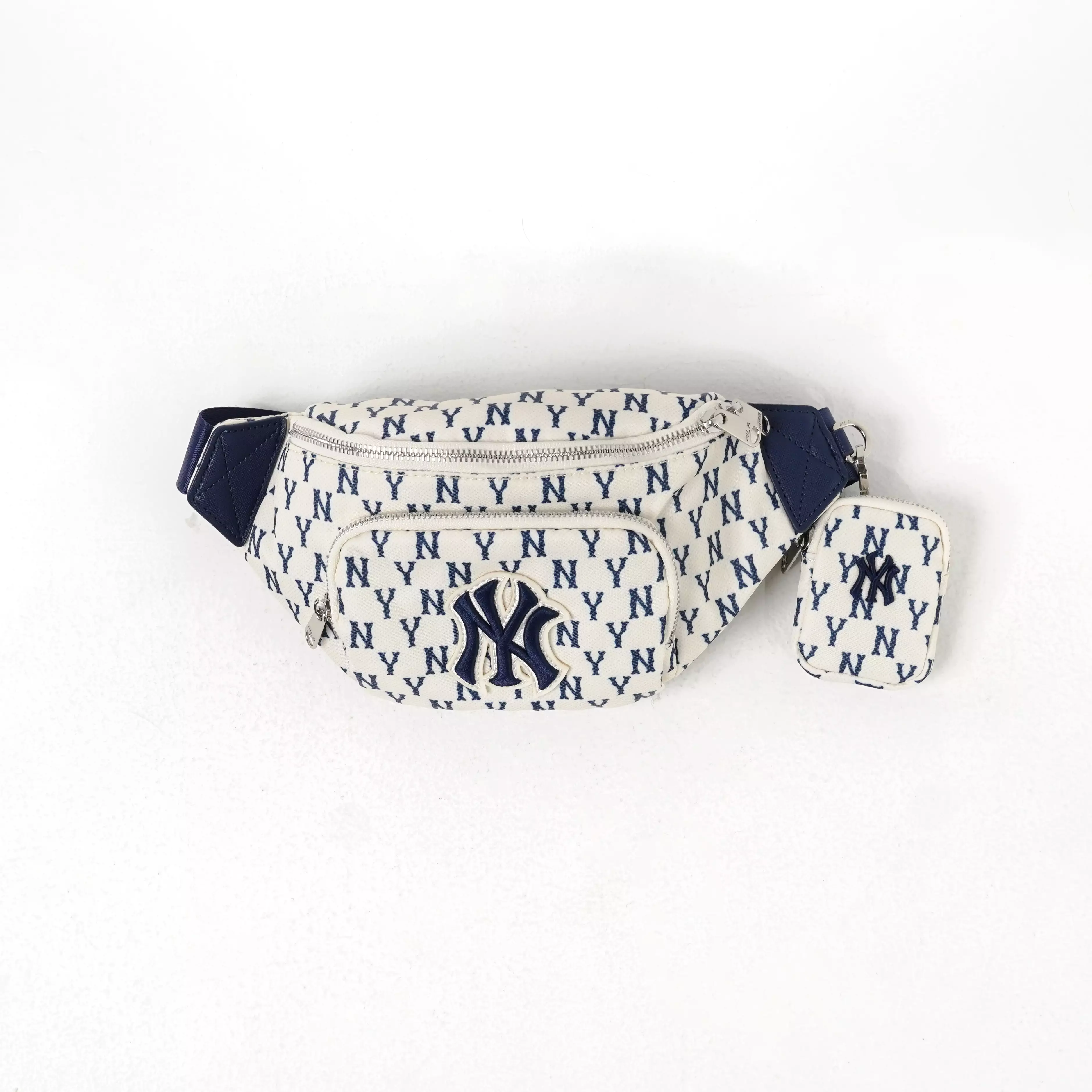 Tas MLB NY MONOGRAM NAVY IVORY WHITE WAIST BAG WITH POUCH 100% ORIGINAL