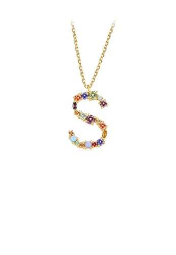 Glamorousky silver Fashion and Simple Plated Gold English Alphabet S Pendant with Cubic Zirconia and Necklace 8A91FACE8BA641GS_1