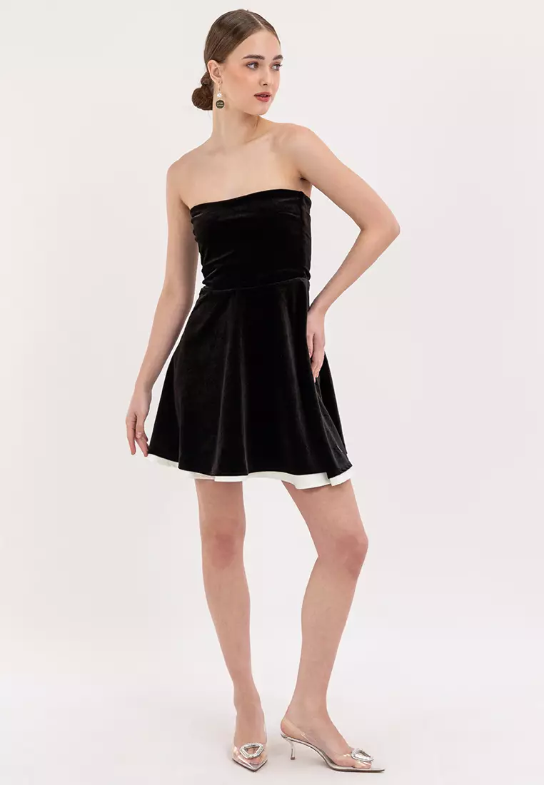 Eris Two-toned Bandeau Velvet Mini Dress
