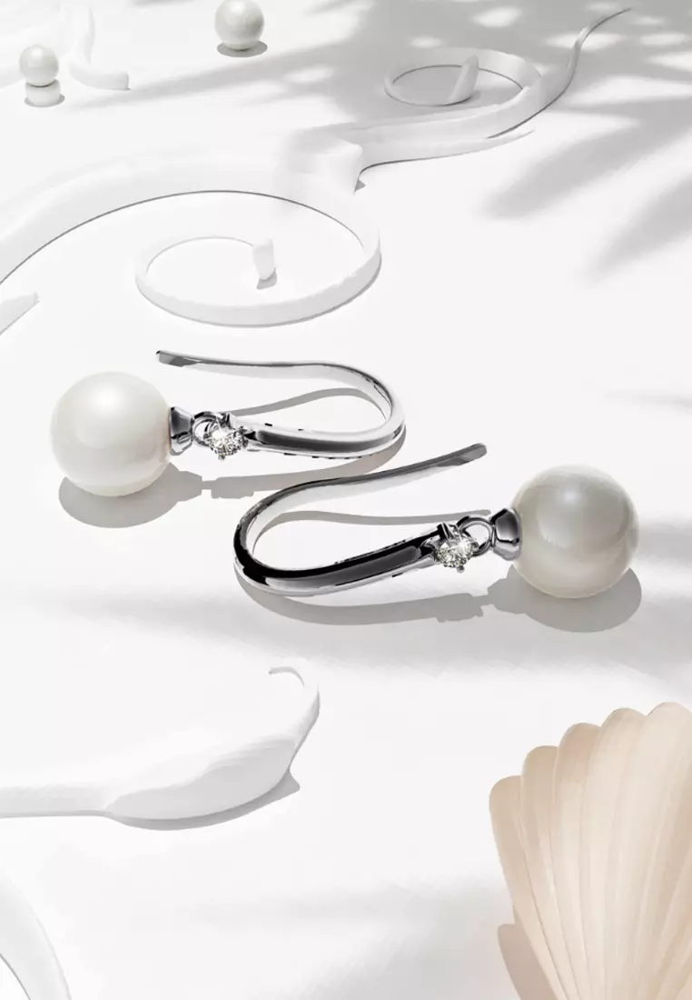 Magnificent Pearl Hook Earrings Embellished with SWAROVSKI® crystals - White Gold/Clear