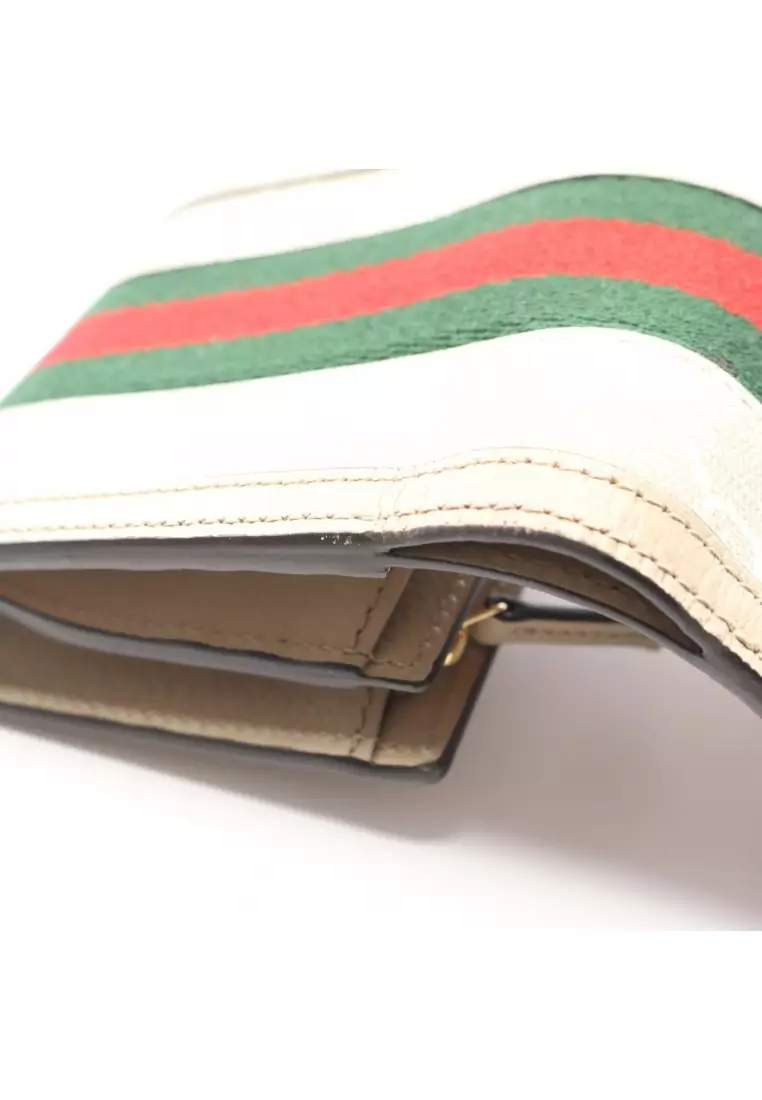 Pre-Loved Gucci Ophidia GG wallet sherry line Bi-fold wallet PVC leather beige multicolor