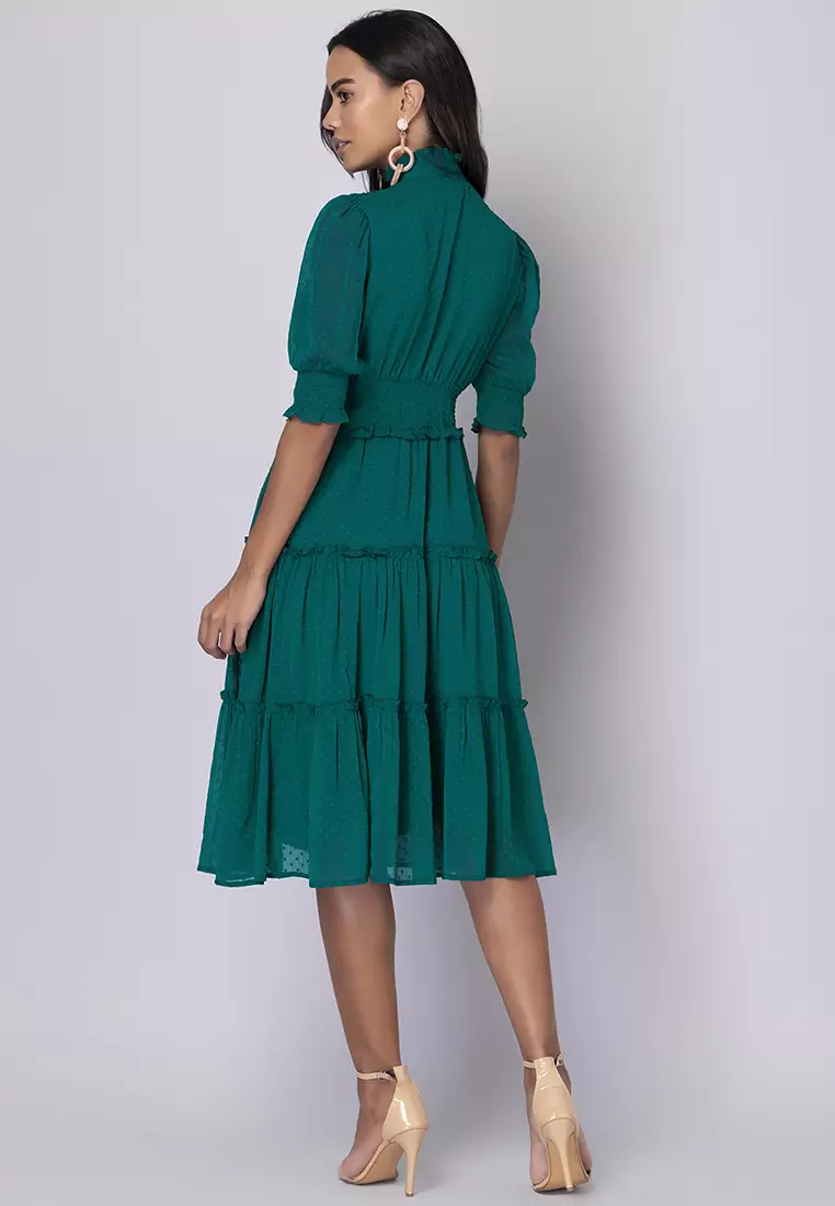 Teal Blue Tiered Midi Dress