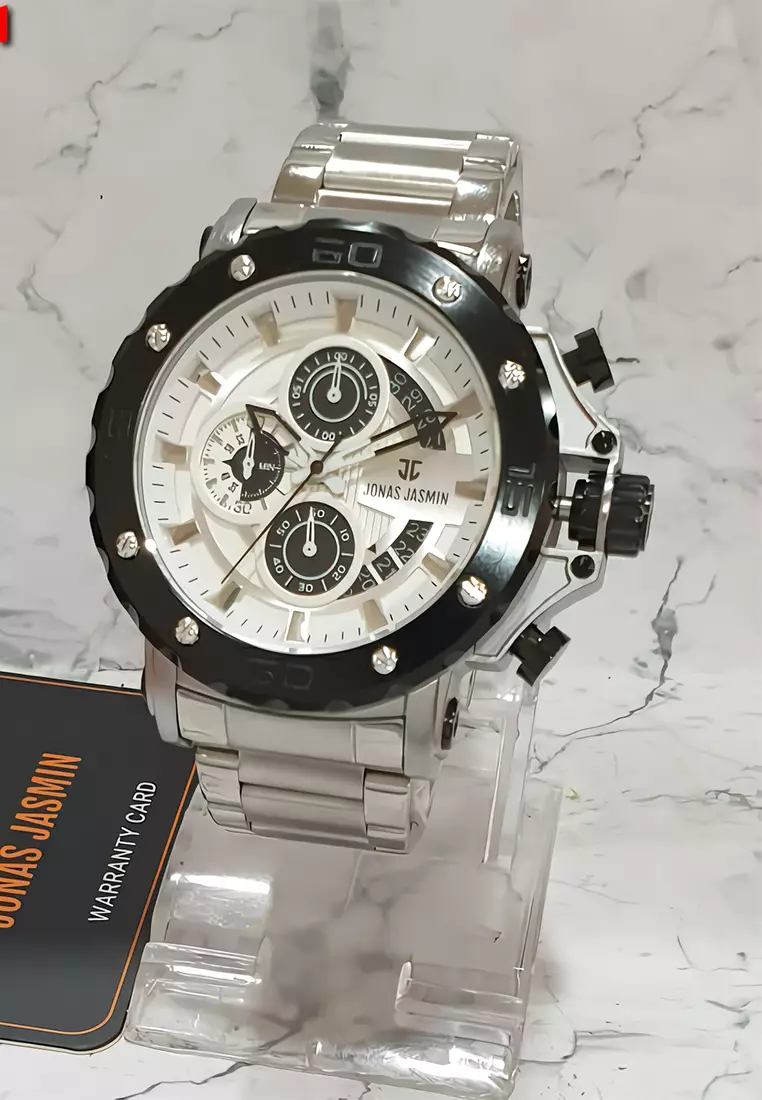 Jonas Jasmin - Jam Tangan Chronograph Pria - White Dial - Silver Case - J5363MC-SS1