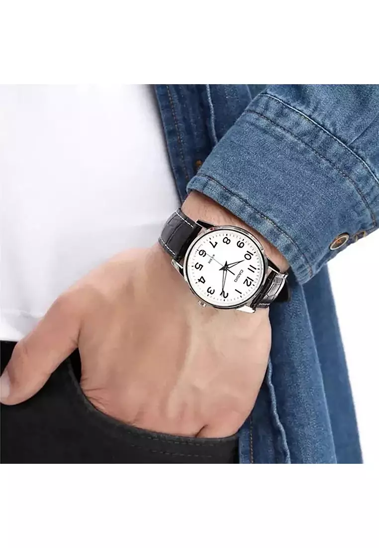 Couple Analog Watch MTP/LTP-1303L-7B Black Leather Strap