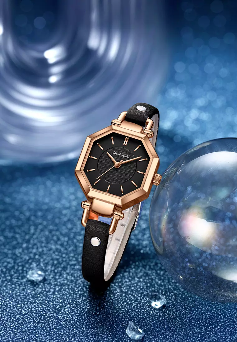 Jam Tangan Wanita Korea Anti Air Original Kuarsa Wanita Tali Kulit Jam Tangan Cewek Kotak Indah black