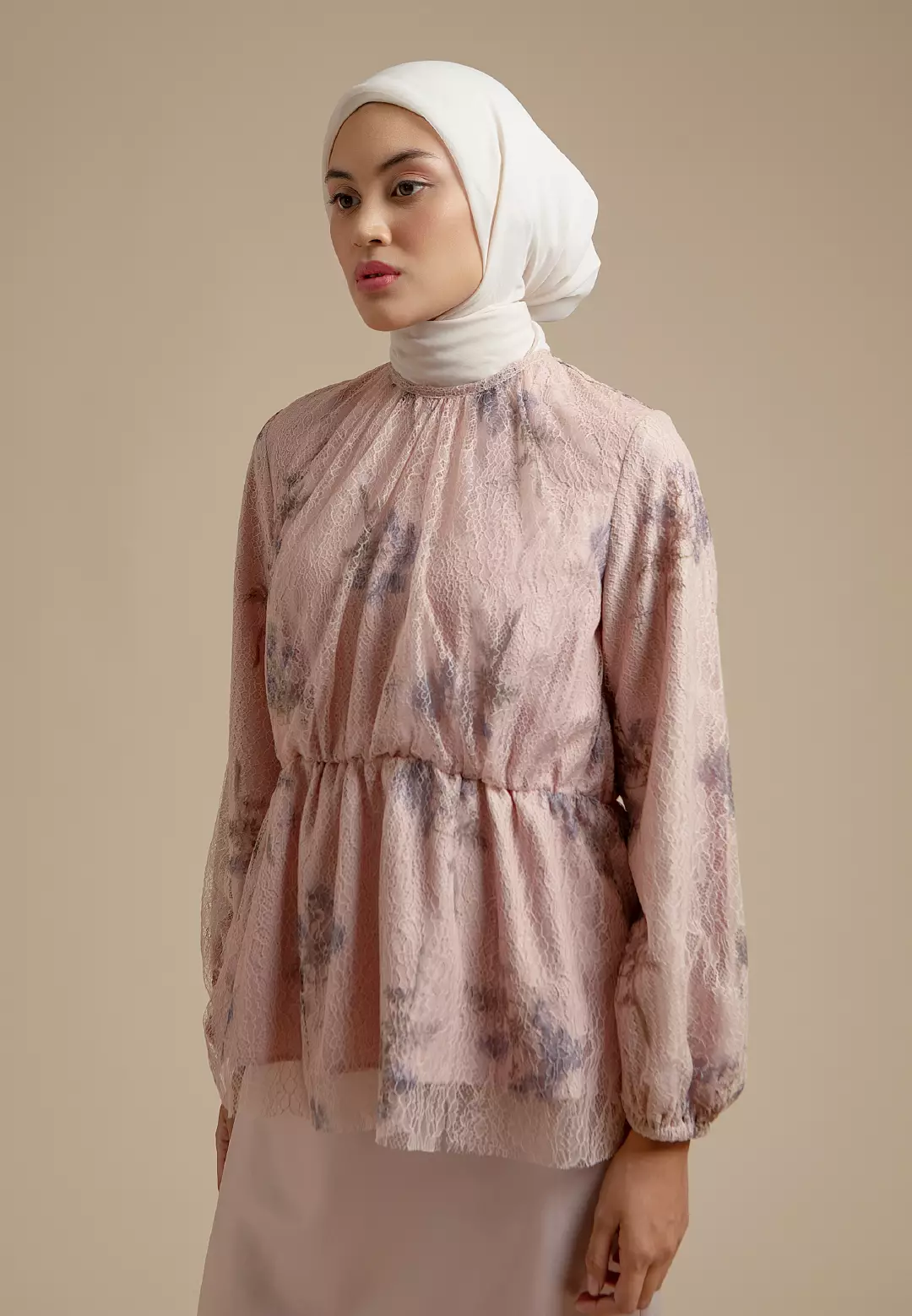 HijabChic Claire Pink Top - Atasan Lace Bunga Cantik