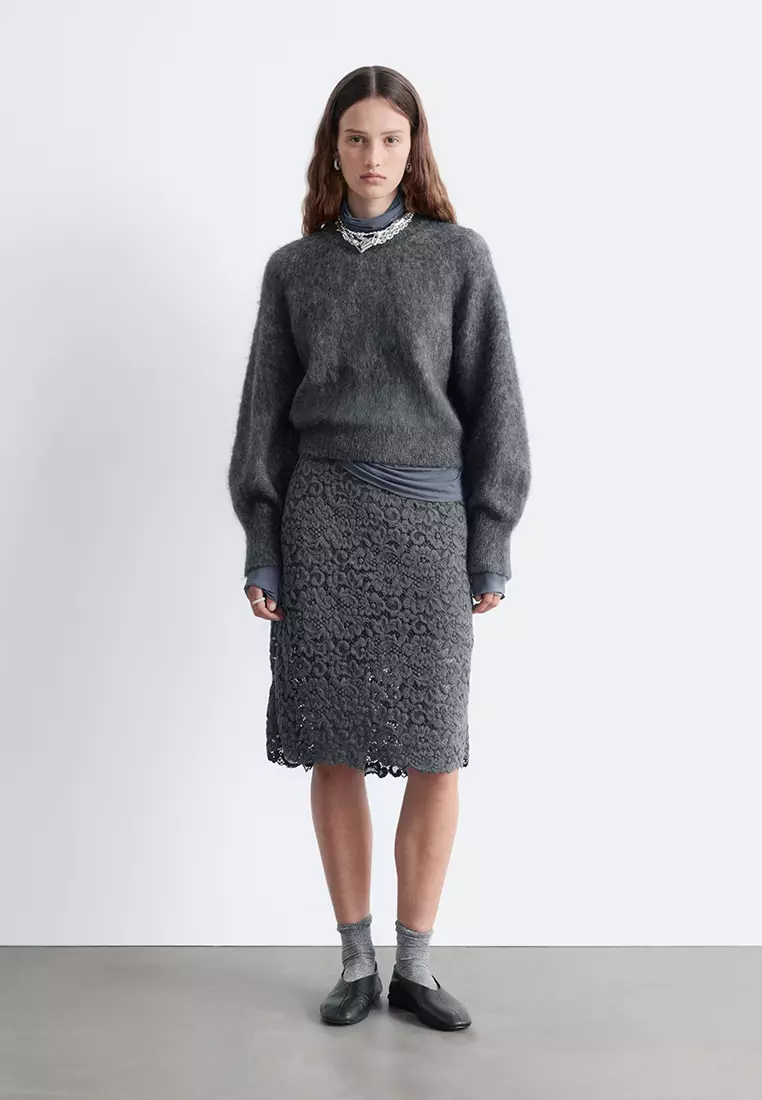 馬海呢混紡燈籠袖套頭毛衣