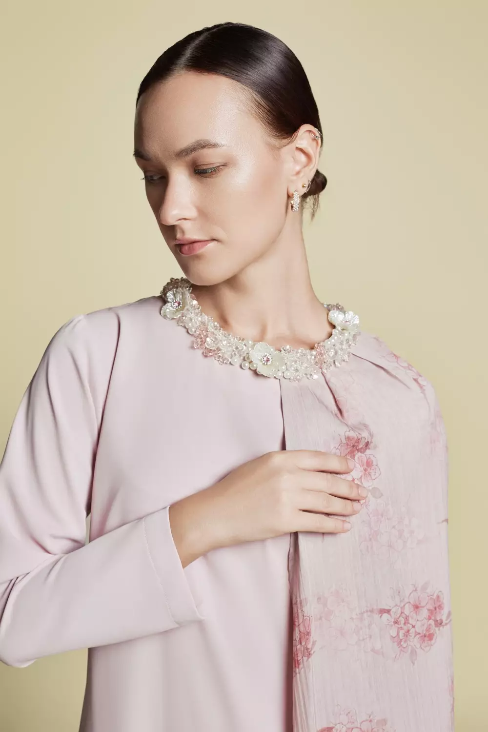 Demure Signature - Asymmetrical Side Cape Kaftan in Silk Baby Pink - Dress