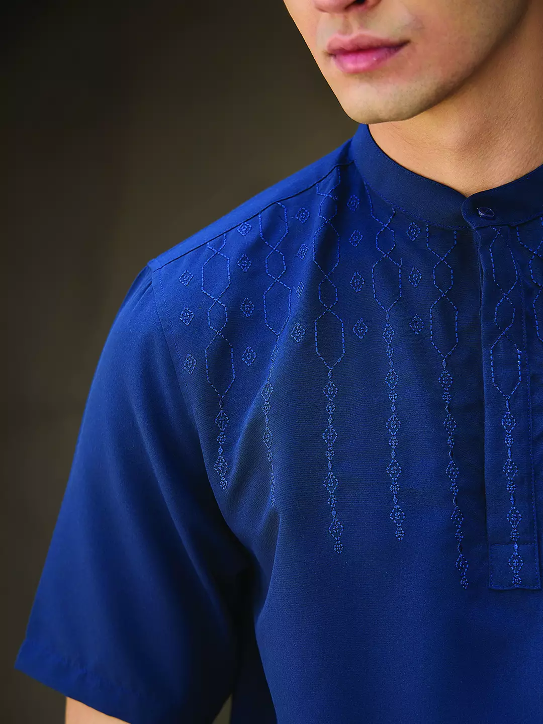 OXCON Kemeja koko Tangan Pendek Bordir Baiq Navy