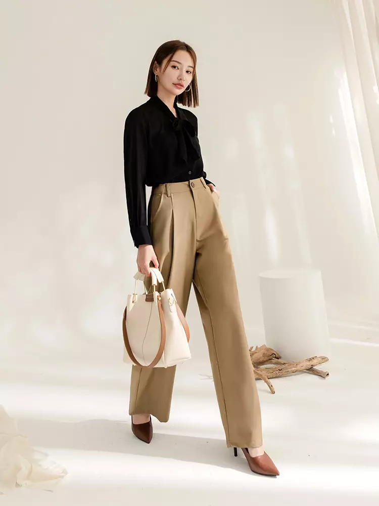 High-Waisted Solid Color Wide-Leg Suit Pants [BA7333]