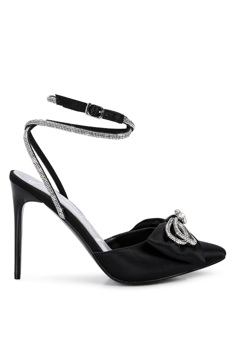Black High Heeled Jewel Mule Sandals