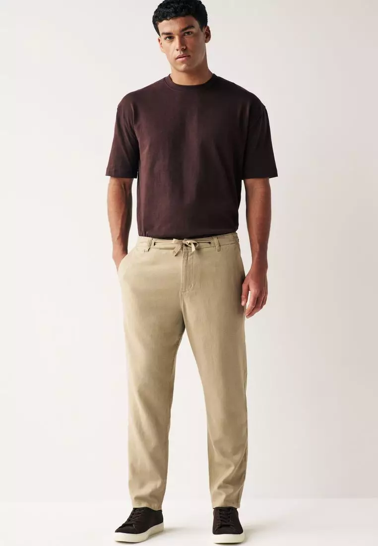 Linen Blend Drawstring Trousers
