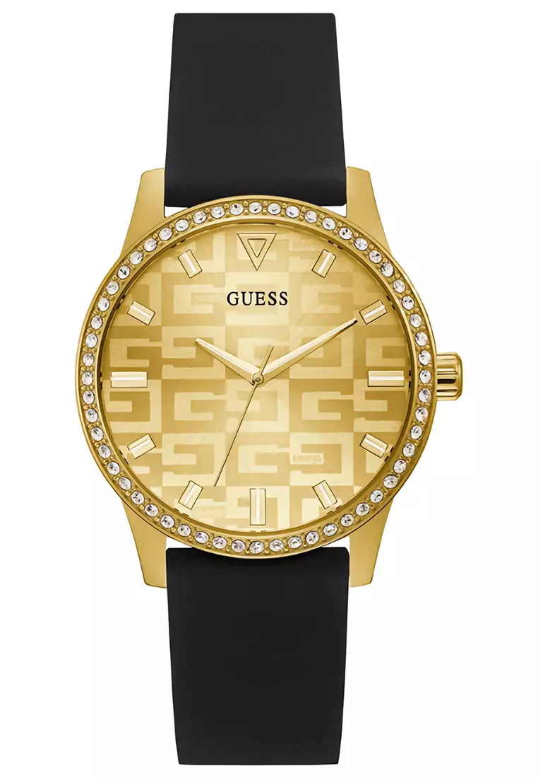 Guess GW0355L1 - Jam Tangan Analog Wanita - Gold - Black Rubber Strap