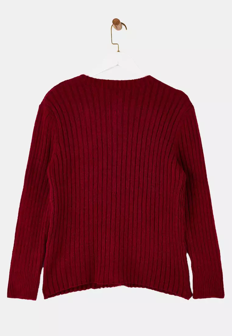 Burgundy Button Detailed Soft Textured Slit Detailed Knitwear Cardigan Tbbaw26Av00053