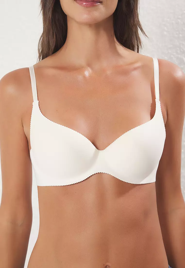 Ecru Micro Seamless Laser Cut Coated Wire Knit Bra THMSS25SU00042