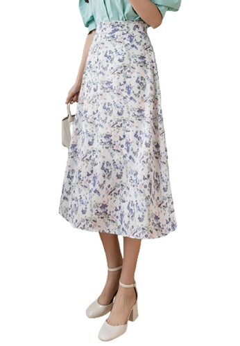 Halo white Floral Printed Chiffon Skirt 75547AABEA3A61GS_1