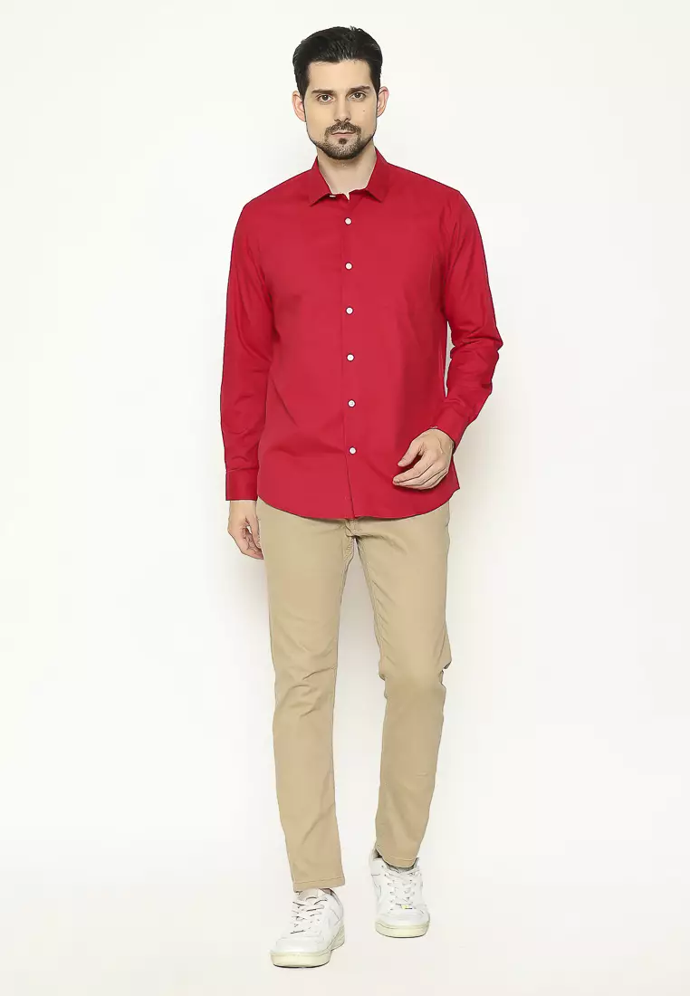 MAGINOT Kemeja Pria Basic Cotton Lengan Panjang RED
