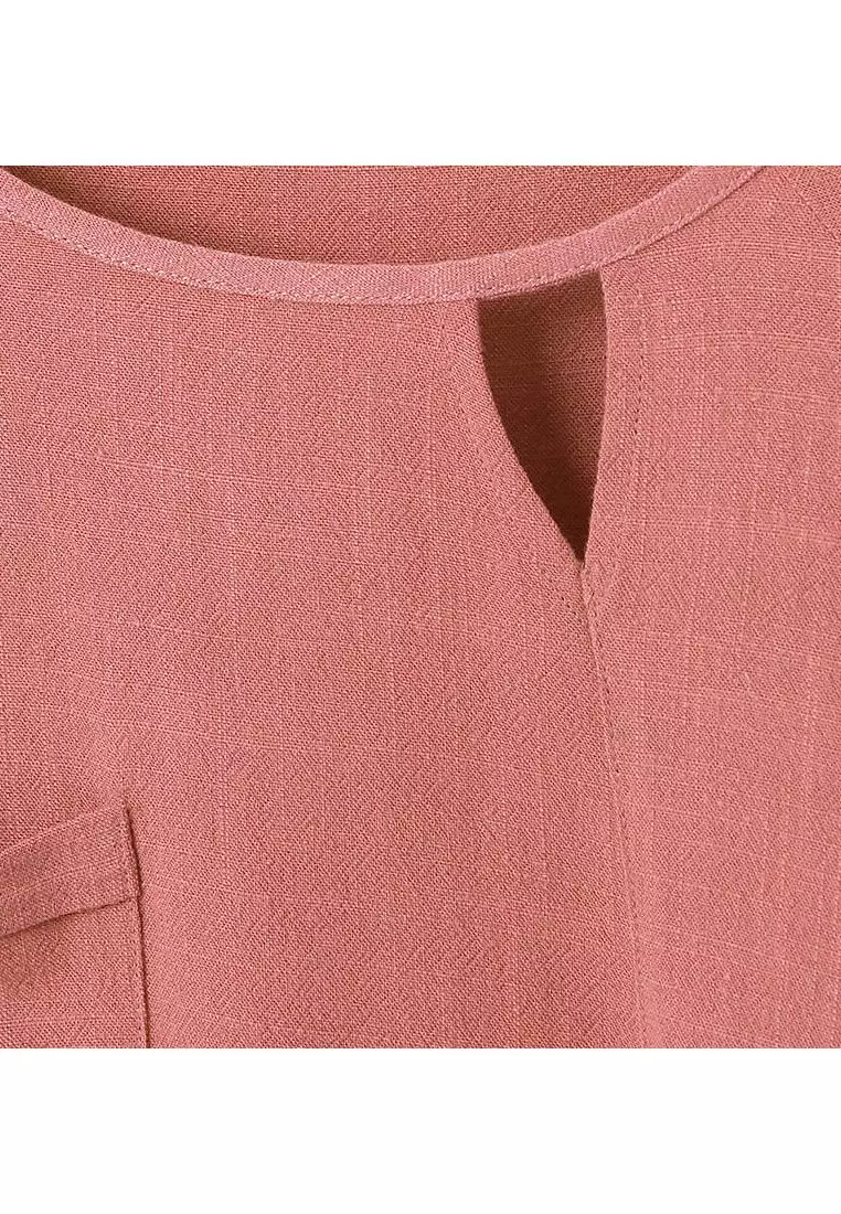 棉麻造型開口泡泡袖上衣《AB18099》