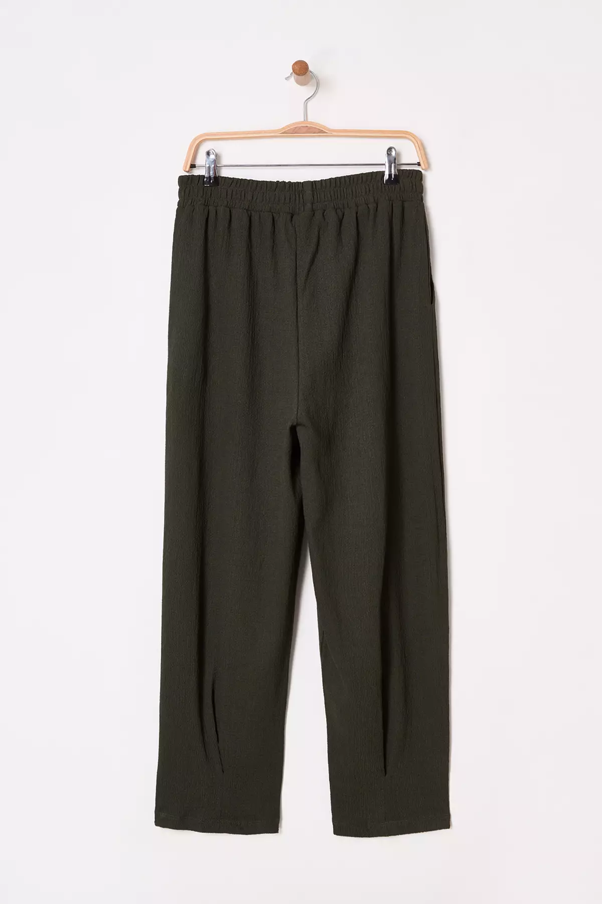 Khaki Carrot Fit Elastic Waist Knitted Plus Size Trousers TBBSS23AR00002