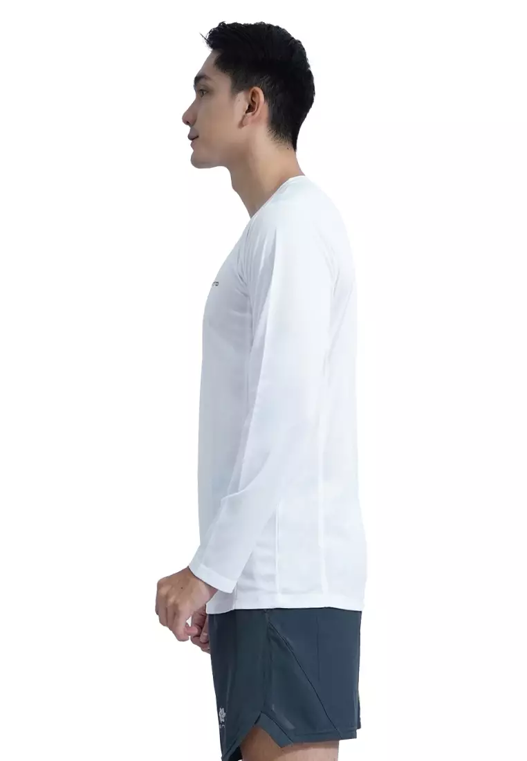 Tiento Kaos Running Dry Fit Lengan Panjang Baju Olahraga Pria Lari Gym Fitness White