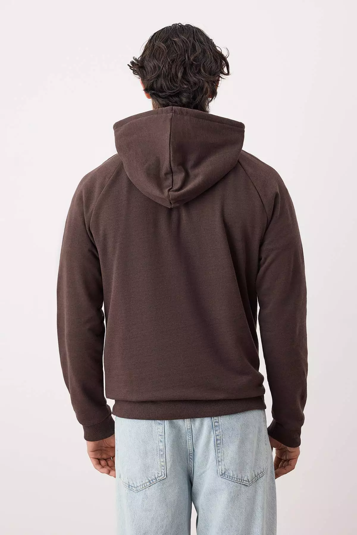 Dark Brown Regular Cut Hooded Fleece Inside Warm Sweatshirt