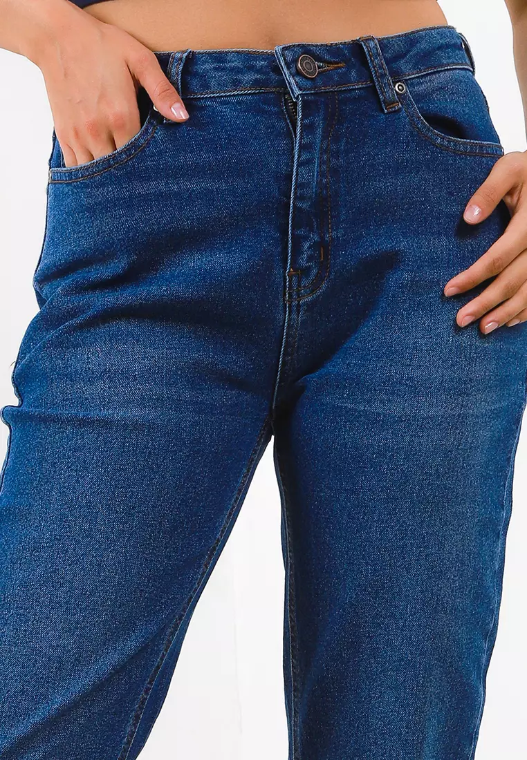 Saila Mom Fit Denim Pants With Dog Embroidery