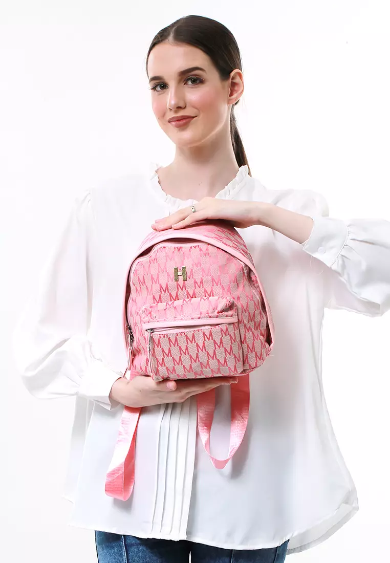 Cellyn Tas Ransel Mini Wanita Motif Batik Large Compartment Material Leather ORIGINAL - Pink