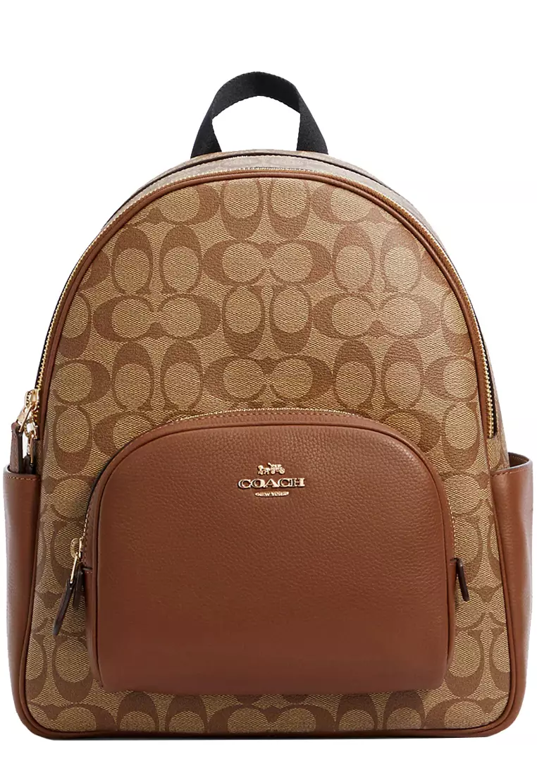 Buy Coach Court Backpack Bag In Signature Canvas in Khaki/ Saddle