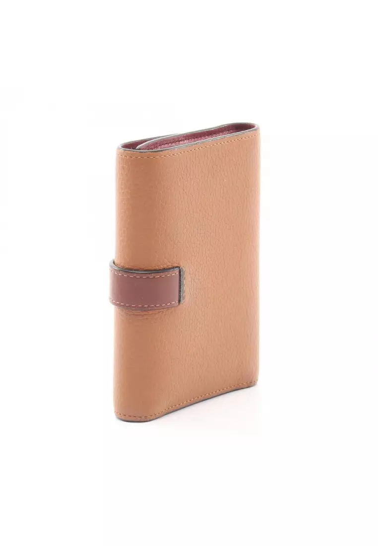 Pre-Loved LOEWE Vertical wallet Small trifold wallet leather Brown