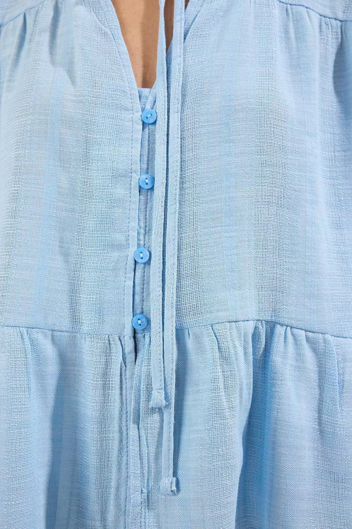 Light Blue Cotton Textured Lacy On Sleeve Regular Normal Fit Shirt