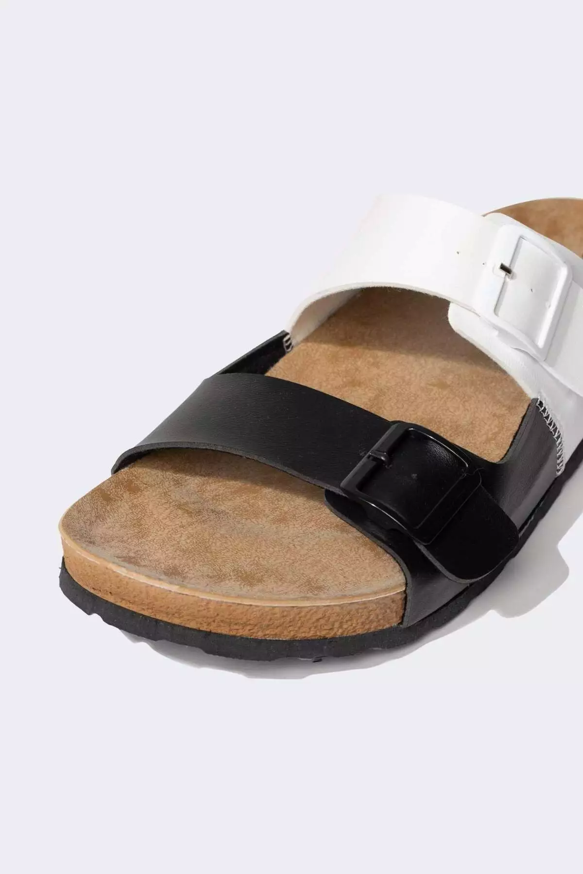 Men's Faux Leather Slippers - Flat Sole, Double Band, C3754AX24HS