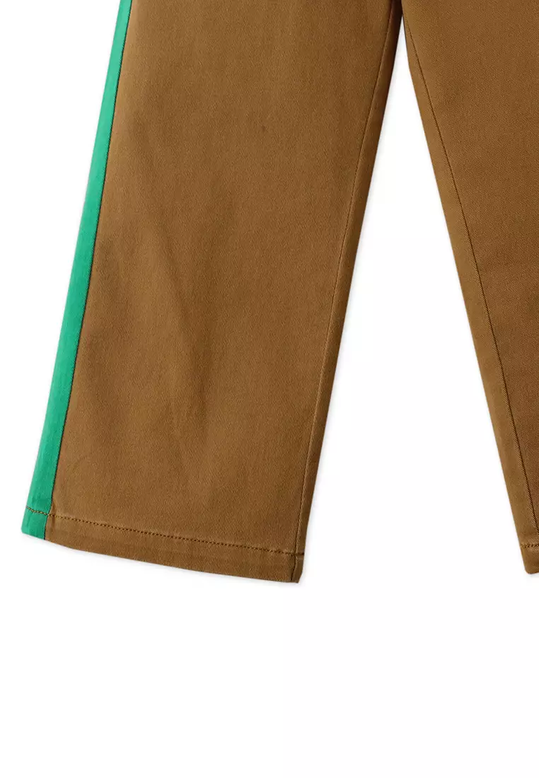 Boys Walter Straight Leg Utility Pants In Brown With Side Stripes