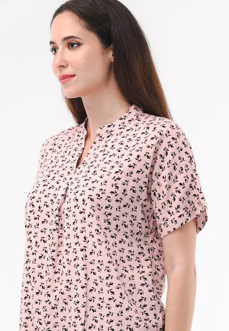 Woven Printed Soft Linen Short Sleeve Blouse
