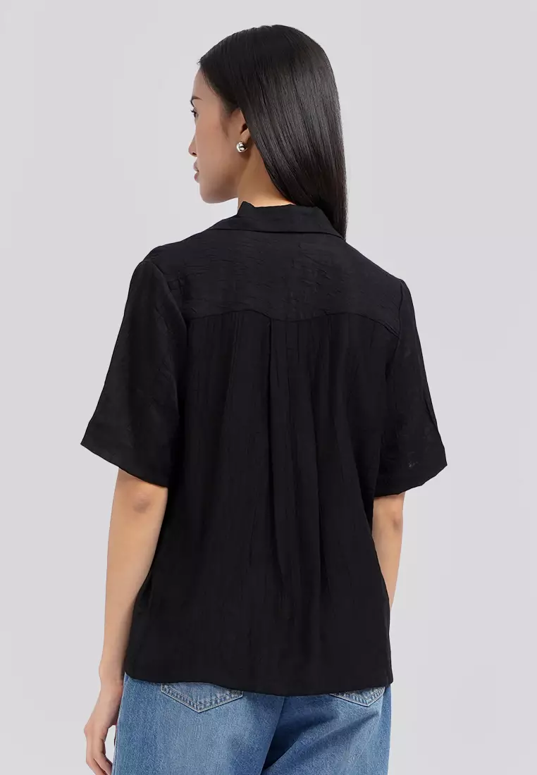 Paper Effect Short Sleeve Blouse