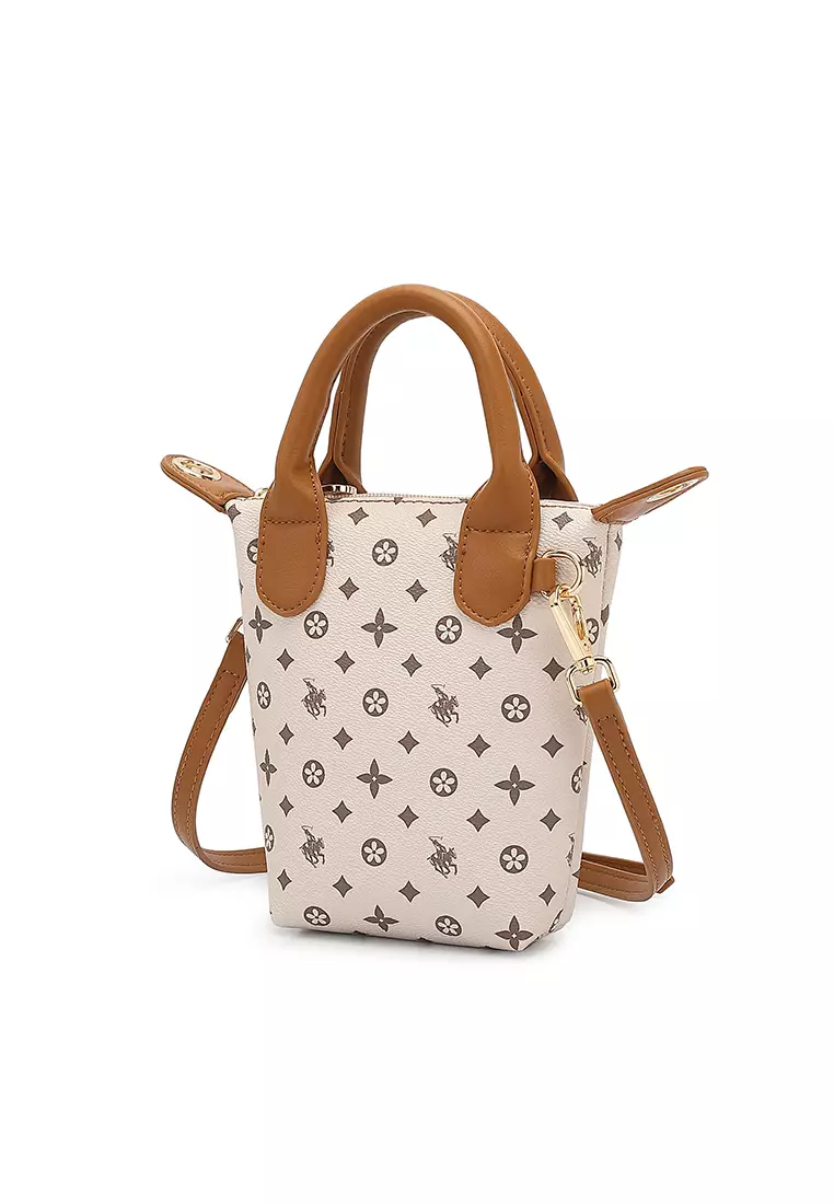 Women's Monogram Top Handle Bag / Sling Bag / Crossbody Bag (Tas Selempang / Tas Tangan) - Cokelat
