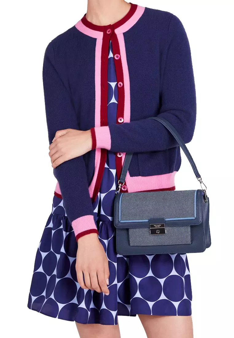 Voyage Chambray Twill Medium Shoulder Bag in Blue Multicolor K9035
