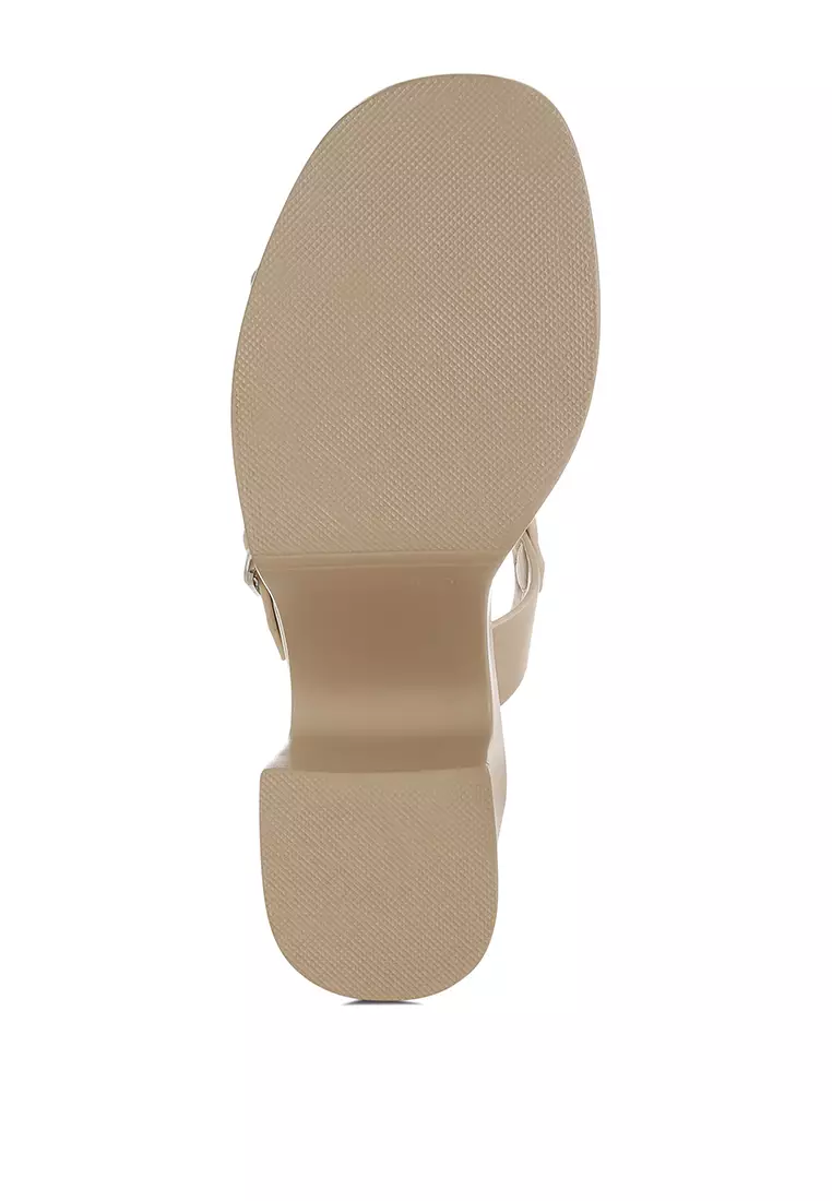 Chunky Pin Buckle Platform Heels in Beige